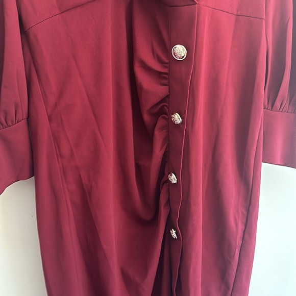 SHEIN Burgundy Shawl Collar Split Hem Button Dress Size 1XL - Picture 4 of 7